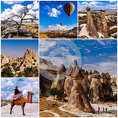 Cappadocia famous landmark collage. Turkey. Editorial Stock Photo