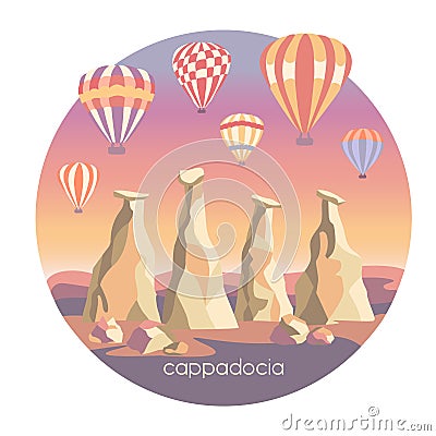 Cappadocia, Turkey. Travel illustration of a famous turkish landmark. Vector Illustration