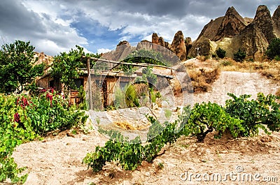 Cappadocia village landscape view with wooden house Stock Photo