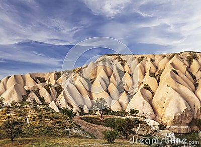 The Cappadocian Landscape. Pink cliffs. Stock Photo