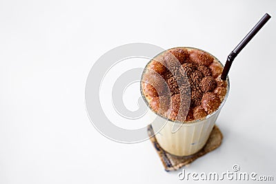 The Cappuccino coffee with chocolate isolated on white backgroun Stock Photo