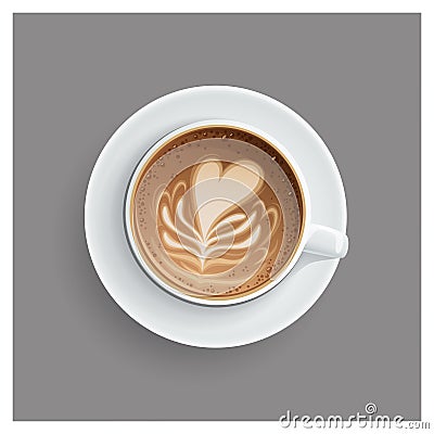 Cappuccino cup with hearts design on top. Vector Illustration