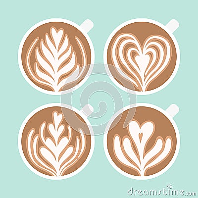 Cappuccino foam drawing. Coffee art. Vector Illustration