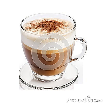 Cappuccino. Glass cup with coffee and saucer. A drink in a cup. Isolated on transparent background Stock Photo