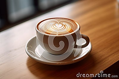 Cappuccino with heart decoration over foam. Valentine's day cup. Love concept. Stock Photo