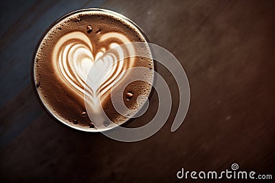 Cappuccino heart painted with coffee foam. Top view Stock Photo