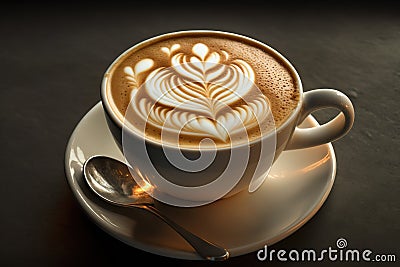 Cappuccino heart painted with coffee foam. Top view Stock Photo