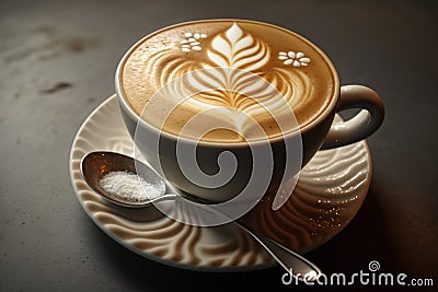 Cappuccino heart painted with coffee foam. Top view Stock Photo