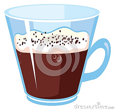 Cappuchino in glass cup. Cartoon milked coffee icon Vector Illustration