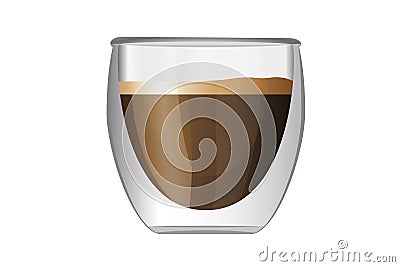 Cappucino in double walled clear glass coffee mug Vector Illustration