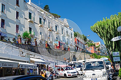 Capri,Campania/Italy-July 17, 2019: Fabulous colorful street of Capri island. Touristic places concept Editorial Stock Photo