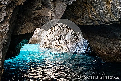 The Green Grotto also known as The Emerald Grotto, Grotta Verde, on the coast of the island of Capri in the Bay of Naples, Italy Stock Photo