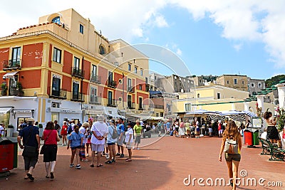 CAPRI, ITALY - JULY 2, 2018: view of Capri Piazzetta square with tourists visiting the island of Capri, Italy Editorial Stock Photo