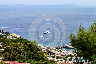 Capri, view of the sea and the ship Stock Photo