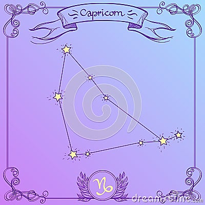 Capricorn constellation on a purple background. Schematic representation of the signs of the zodiac Stock Photo