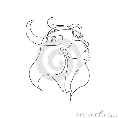 Capricorn woman astrological sign. Beautiful girl in line art style Vector Illustration