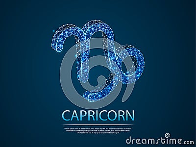 Capricorn Zodiac 3D low poly abstract illustration. Vector digit wireframe concept. business concept Cartoon Illustration