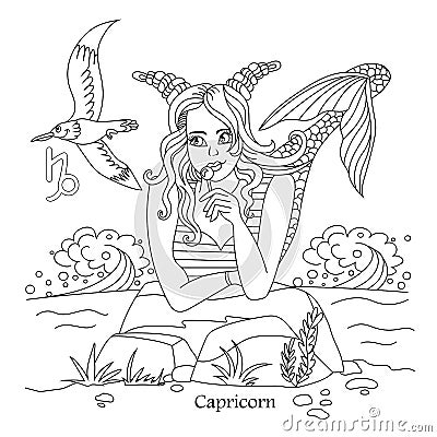 Capricorn zodiac sign as a beautiful girl. astrology - vector il Vector Illustration