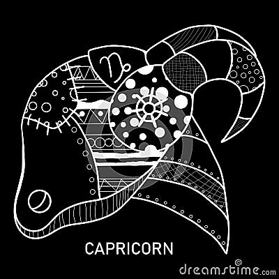 Capricorn Zodiac Sign Coloring Page. Coloring Book in Steampunk Style. Stock Photo