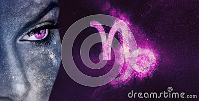 Capricorn Zodiac Sign. Night sky Astrology women Stock Photo