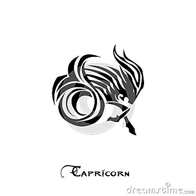 Capricorn Zodiac Sign tattoo style Vector Illustration