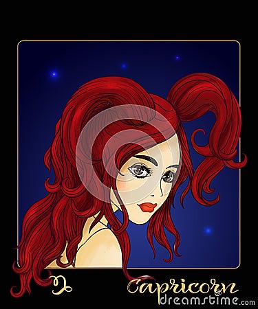 Capricornus. A young beautiful girl In the form Vector Illustration