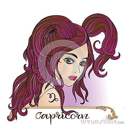 Capricornus. A young beautiful girl In the form of one of the si Vector Illustration