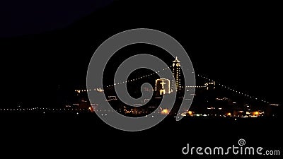 CAPRIGLIOLA, Nr AULLA, ITALY - SEPTEMBER 7, 2019: The hilltop village with lights like a ship for the annual festival of Editorial Stock Photo