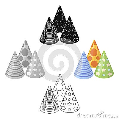 Caps in the form of cones for party.Party and parties single icon in cartoon,black style vector symbol stock Vector Illustration