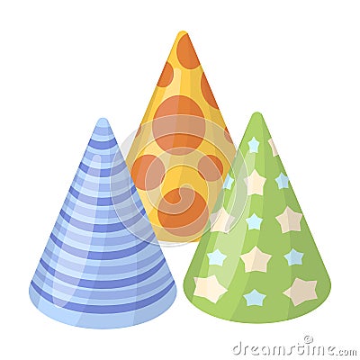 Caps in the form of cones for party.Party and parties single icon in cartoon style vector symbol stock illustration. Vector Illustration