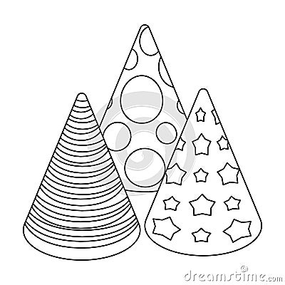 Caps in the form of cones for party.Party and parties single icon in outline style vector symbol stock illustration. Vector Illustration