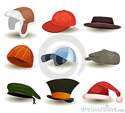 Caps, Top Hats And Other Headwear Set Vector Illustration