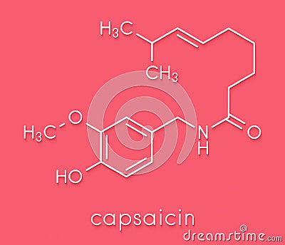 Capsaicin chili pepper molecule. Used in food, drugs, pepper spray, etc. Skeletal formula. Stock Photo