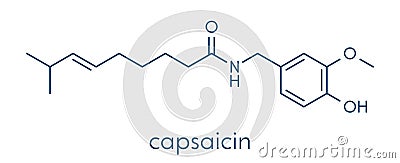 Capsaicin chili pepper molecule. Used in food, drugs, pepper spray, etc. Skeletal formula. Vector Illustration