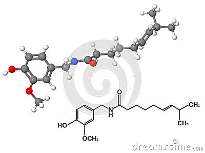 Capsaicin molecule with chemical formula Stock Photo