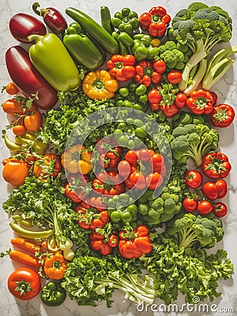 Capsicum broccoli green capsicum Red capsicum portfolio White background 2 Stock Photo