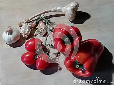 Capsicum garlic and tomatoes for Italian pasta sauce italy Stock Photo