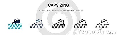 Capsizing icon in filled, thin line, outline and stroke style. Vector illustration of two colored and black capsizing vector icons Vector Illustration