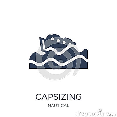 capsizing icon. Trendy flat vector capsizing icon on white background from Nautical collection Vector Illustration