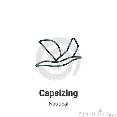 Capsizing outline vector icon. Thin line black capsizing icon, flat vector simple element illustration from editable nautical Vector Illustration