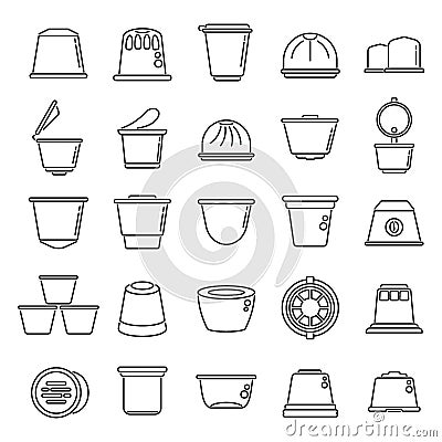 Capsule coffee icons set outline vector. Aroma pod Vector Illustration