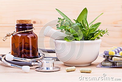 Capsule of herbal medicine alternative healthcare. Stock Photo