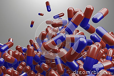Capsule medication falling . Medicine, pharmacy and health concept. 3D Rendering Stock Photo