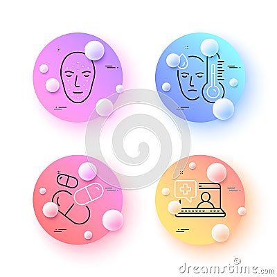 Capsule pill, Medical help and Fever minimal line icons. For web application, printing. Vector Vector Illustration