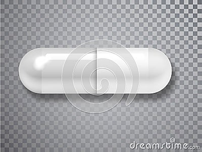 Capsule pill with shadow isolated on transparent background. Vector realistic 3d Detailed Empty Pill Capsules. Vector Illustration