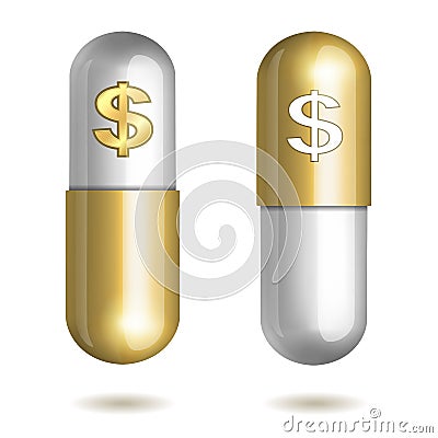 Capsule Pills with Dollar Signs Vector Illustration