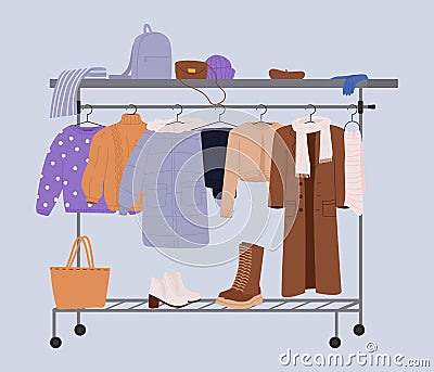 Capsule wardrobe on racks Vector Illustration