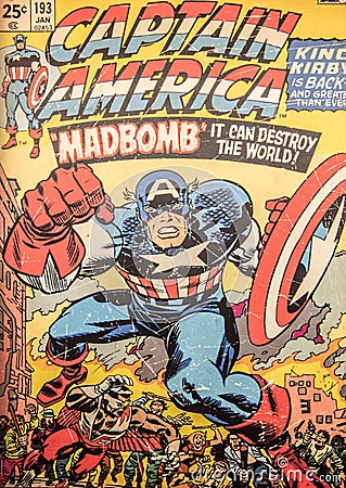 Captain America, original comic book cover Editorial Stock Photo