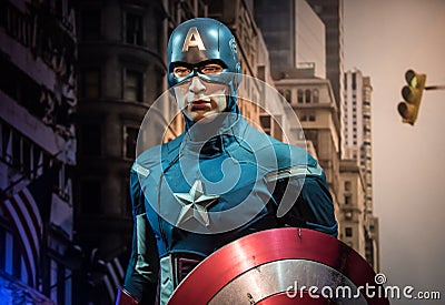 Captain America, wax sculpture, Madame Tussaud Editorial Stock Photo