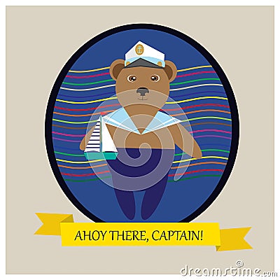 Captain Bear - illustration with cute bear in blue pants Vector Illustration